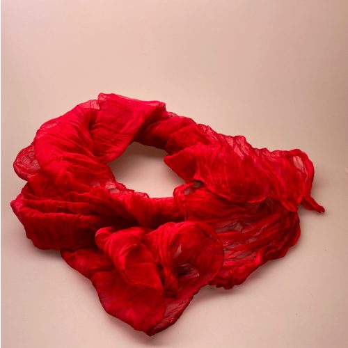 Silkechiffon twistet på tværs 1159 - Røde toner, rød, pink, røde toner, tyndt, silke, chiffon, luksus, lækkert, plisseret, crash, biti, ribe, sjal,