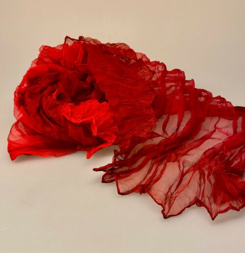 1159-91, Silkechiffon twistet på tværs 1159 - Røde toner, rød, pink, røde toner, tyndt, silke, chiffon, luksus, lækkert, plisseret, crash, biti, ribe, sjal,