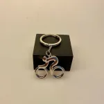 Nøglering - cykelrytter blank sølv