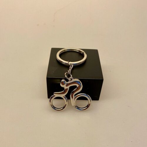 Nøglering - cykelrytter blank sølv