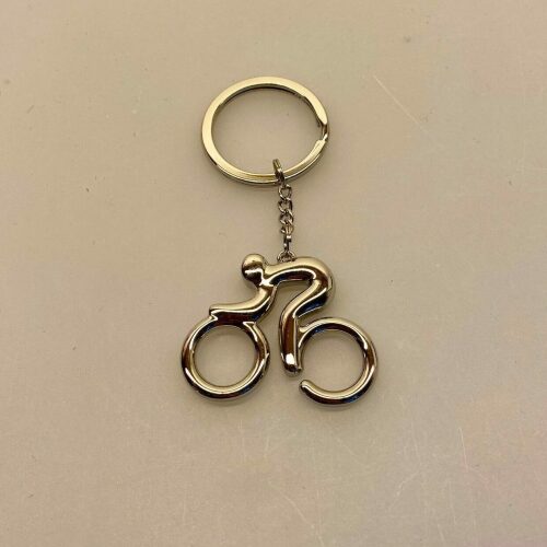 Nøglering - cykelrytter blank sølv