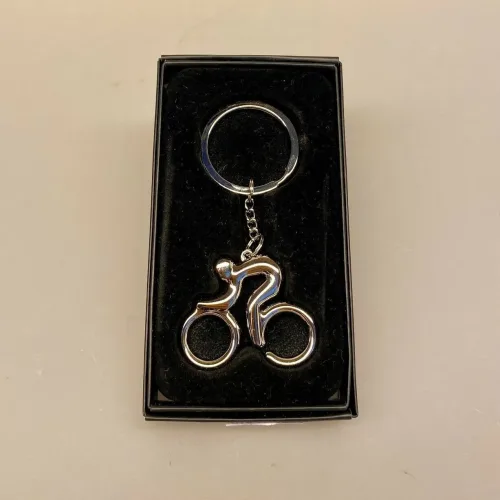 Nøglering - cykelrytter blank sølv