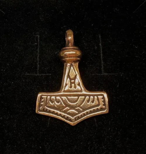 Vikinge vedhæng i bronze - Dobbeltsidet Thorshammer "Mjølner" stor