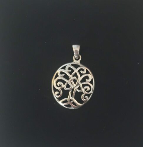 Vikingevedhæng i sølv - Livets træ Yggdrasil med keltisk krone