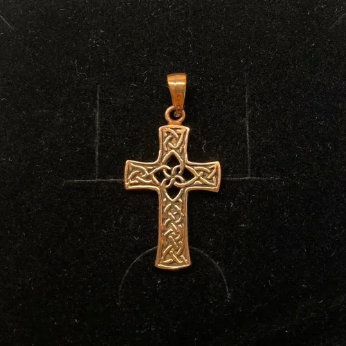 Vedhæng i bronze - Kors med keltisk flet - "de 4 elementer" vikingesmykke - vikingevedhæng vedhæng bronze keltisk kors