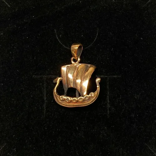 Vikingevedhæng i bronze - Vikingeskib, “Skridbladner”, stort, Vikingesmykke, vikingeskib, - vikingevedhæng skib, stævn, bronze, KOPI, FUND, museums, smykker, bronze, ægte, gamle, guder, gyldne, kobber, ribe, biti,