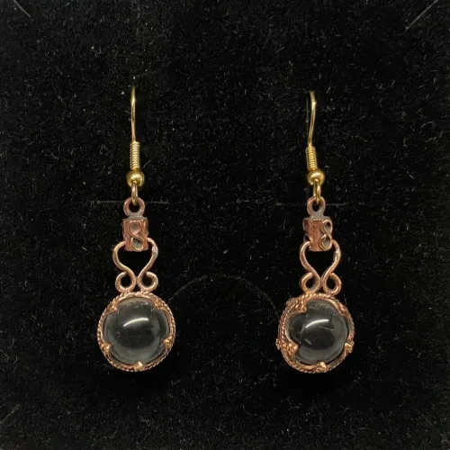 Ørehængere Bronze - Gotlandsk krystal Evigheden, Vikinge Ørehængere i bronze - Gotlandsk krystal Evigheden, vikingesmykker, øreringe, bronze, ørehængere, museumssmykker, museums, kopismykker, vikingekopi, aser, asatro, nordiske, mytologi, fund, oldtid, historiske smykker, originale, ægte, gyldne, biti, ribe, vadehavet, vikingesmykke - vikingeørehængere øreringe med gotlandsk krystal