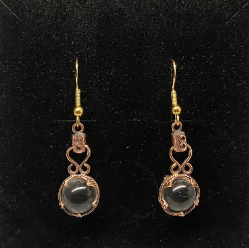 Ørehængere Bronze - Gotlandsk krystal Evigheden, Vikinge Ørehængere i bronze - Gotlandsk krystal Evigheden, vikingesmykker, øreringe, bronze, ørehængere, museumssmykker, museums, kopismykker, vikingekopi, aser, asatro, nordiske, mytologi, fund, oldtid, historiske smykker, originale, ægte, gyldne, biti, ribe, vadehavet, vikingesmykke - vikingeørehængere øreringe med gotlandsk krystal