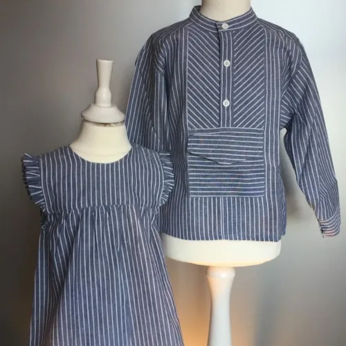 bondeskjorte blå stribet 54 børn barnebondeskjorte bone kjole begge