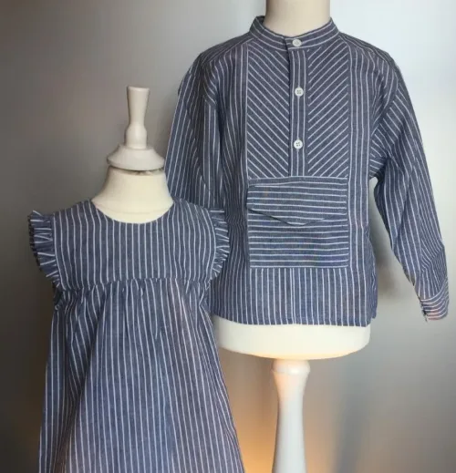 bondeskjorte blå stribet 54 børn barnebondeskjorte bone kjole begge