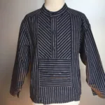 Bondeskjorte til børn - Mørkeblå med dobbeltstribe (stof 01)