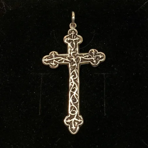 Vedhæng i sølv - Rosenkors, trekløver, magiske tal tre, trekløver, treeinghed, kors, kristent, roser, ægte, sølv, sterlingsølv, sølvkors, specielt, stort, flot, sølvvedhæng, vedhæng, til kæde, halssmykke, korssmykke, ribe,