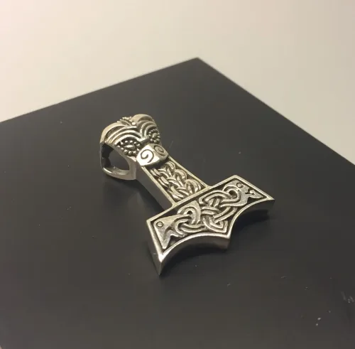 Vikingevedhæng i sølv - Thorshammer med dragehoved