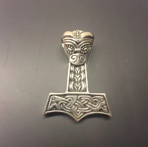 Vikingevedhæng i sølv - Thorshammer med dragehoved