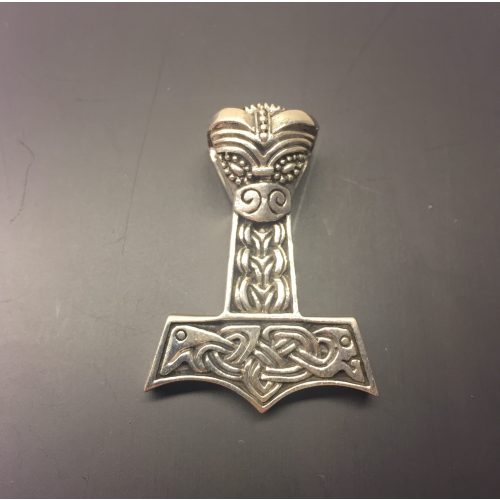 Vikingevedhæng i sølv - Thorshammer med dragehoved