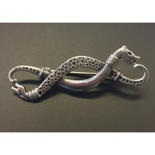 Vikingebroche i sølv - Dobbelt slange Midgårdsormen XL