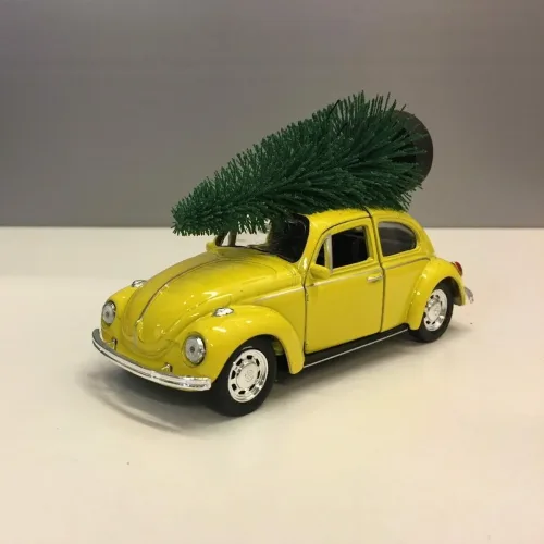VW Folkevogn Bobbel Classic med juletræ på taget - Gul,VW Folkevogn "bobbel " classic med juletræ på taget - Gul