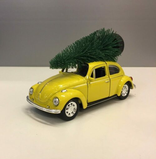 VW Folkevogn Bobbel Classic med juletræ på taget - Gul,VW Folkevogn "bobbel " classic med juletræ på taget - Gul