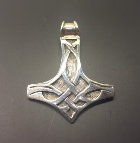 Vikingevedhæng i sølv - Thorshammer med keltisk flet stor
