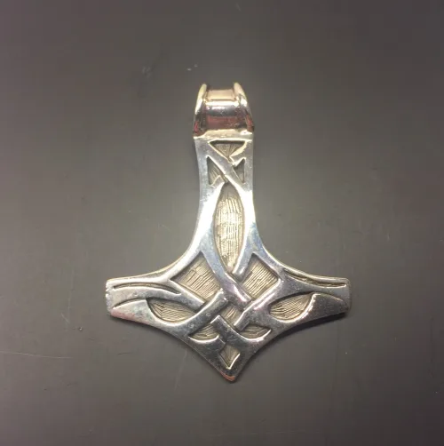 Vikingevedhæng i sølv - Thorshammer med keltisk flet stor