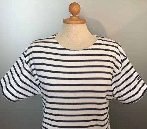 Armorlux T-shirt - interlock bomuld, Model 1524, stribet hvid/marine (unisex)