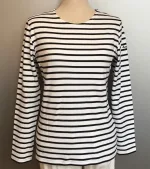 Armorlux T-shirt - interlock bomuld, Model 4277, stribet hvid/marine, damemodel langærmet