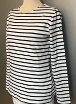 Armorlux T-shirt - interlock bomuld, Model 4277, stribet hvid/marine, damemodel langærmet