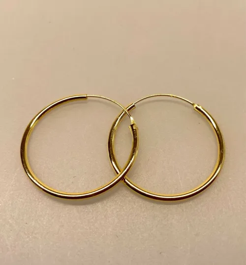 Creoler - Ø 30 mm øreringe forgyldt sølv - glatte Hoops 2 mm, hoops, mellemstore, tykke, kraftige, gyldne, forgyldte, guldbelagt, sølv, sterling sølv, hoops, smykker, øreringe, ørenringe, syine a, maanesten, enamel, biti, ribe, billige, tilbud, gaveide, simple, enkle, glatte
