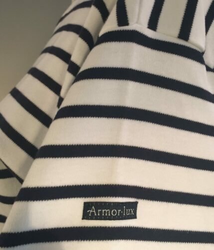 Armorlux T-shirt - interlock bomuld, Model 1524, stribet hvid/marine (unisex)