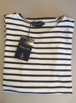Armorlux T-shirt - interlock bomuld, Model 1524, stribet hvid/marine (unisex)