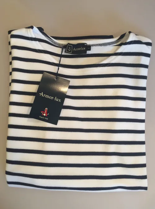 Armorlux T-shirt - interlock bomuld, Model 1524, stribet hvid/marine (unisex)