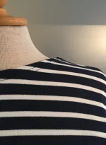 Armorlux T-shirt - interlock bomuld, Model 5409, stribet marine/hvid, damemodel 3/4 ærmer m ombuk