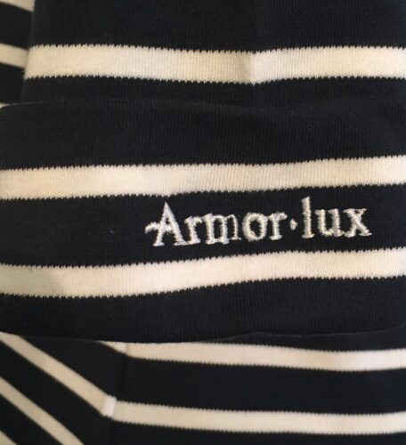 Armorlux T-shirt - interlock bomuld, Model 5409, stribet marine/hvid, damemodel 3/4 ærmer m ombuk