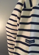 Armorlux T-shirt - interlock bomuld, Model 4277, stribet hvid/marine, damemodel langærmet