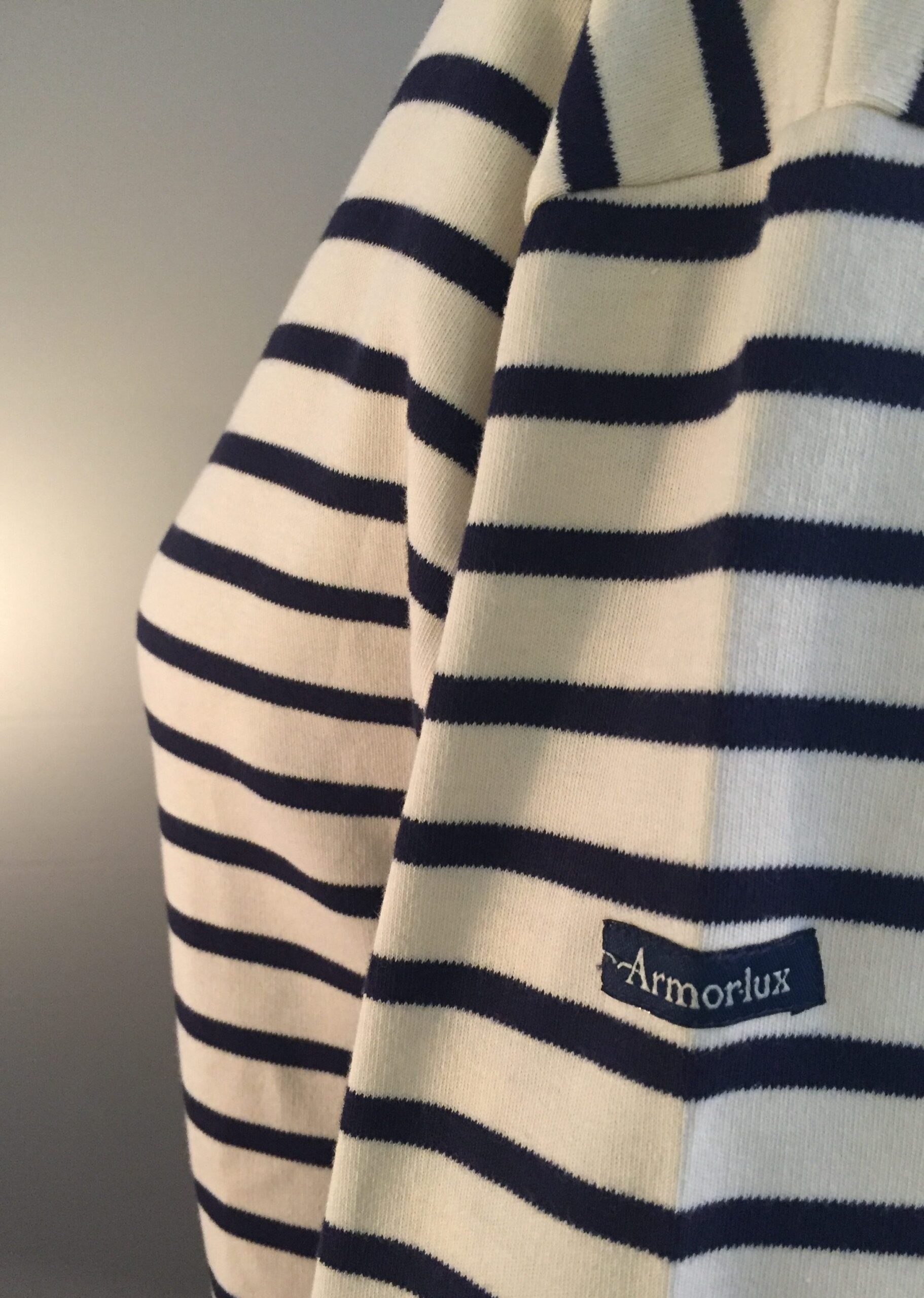 Armorlux T-shirt - interlock bomuld, Model 4277, stribet hvid/marine, damemodel langærmet