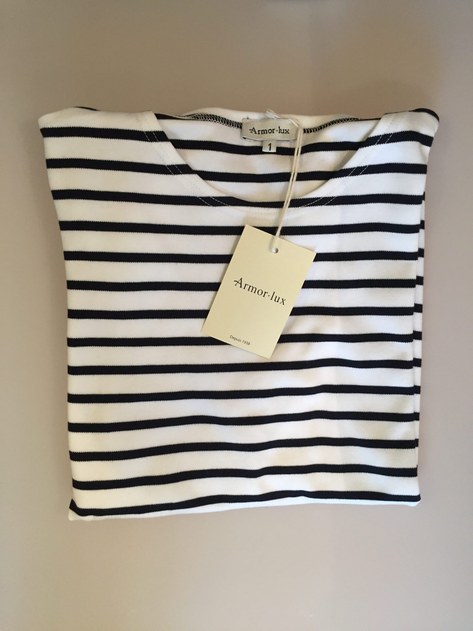 Armorlux T-shirt - interlock bomuld, Model 4277, stribet hvid/marine, damemodel langærmet