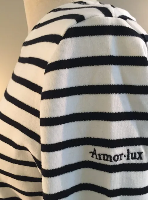 Armorlux T-shirt - interlock bomuld, Model 4277, stribet hvid/marine, damemodel langærmet