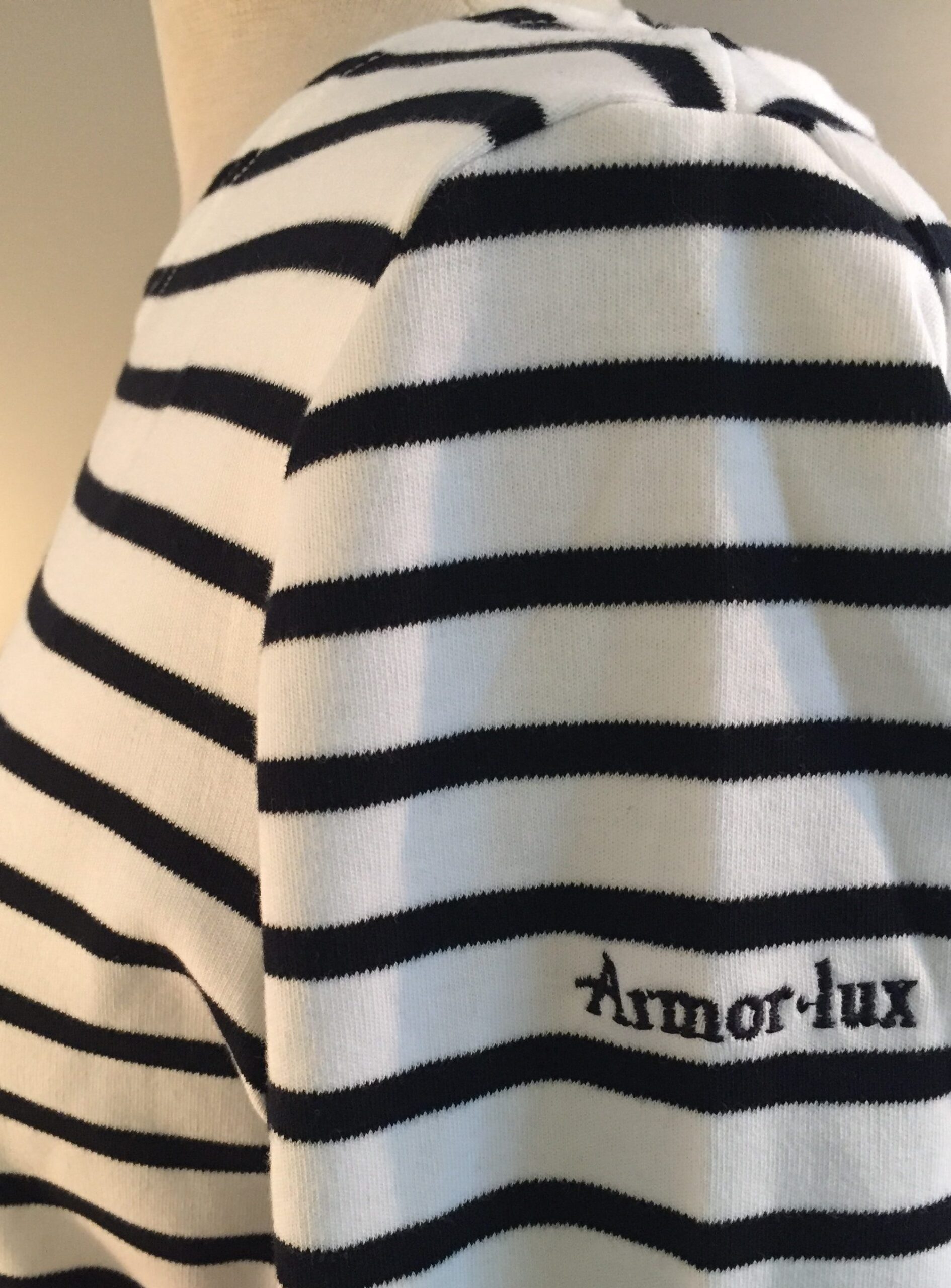 Armorlux T-shirt - interlock bomuld, Model 4277, stribet hvid/marine, damemodel langærmet