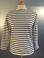 Saint James T-shirt – Model "Guildo" fast bomuld - 7/8 ærmer Unisex Ecru/Marine