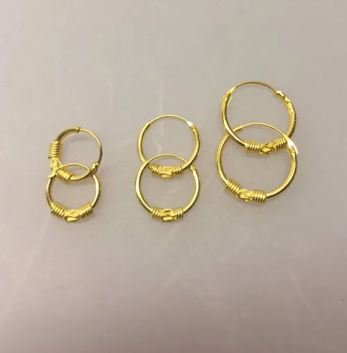 Creoler - øreringe forgyldt sølv (14 mm) - små creoler med S-mønster og snoning