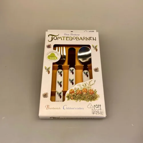 Elsa Beskow børnebestik - Tomtebobørnene, barnedåb, dåbsgave, barselsgave, gaveidé, børneservice, nostalgisk, svensk, emil, astrid lindgren,Elsa Beskow service Børne bestik Tomtebo børnene