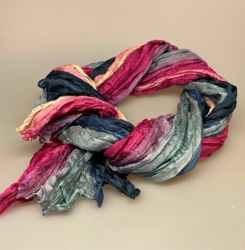Twistet silketørklæde 1664 - Pink/grå/beige, 1664 242 pink grå beige farve silketørklæde silke tørklæde sjal