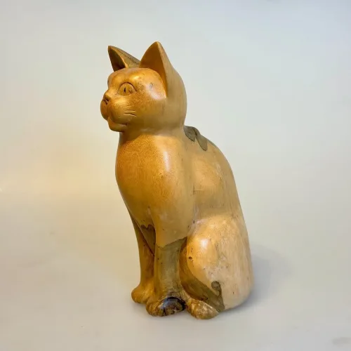 Kat - håndskåret - Trækat Kigger ligeud XL, C-LF-XL, Grå, kat, katte, kattefigur, trækat, trædyr, træfigur, håndlavet, træskærearbejde, flot, naturlig, naturtro. biti, ribe,