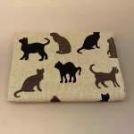 Viskestykke vævet - Hør/Bomuld - sandfarvet med Katte, katteviskestykke, katte, kat, cats, cat, katteting, ting med katte, gave, gaveide, katteejer, kattedame, catlover, biti, ribe,