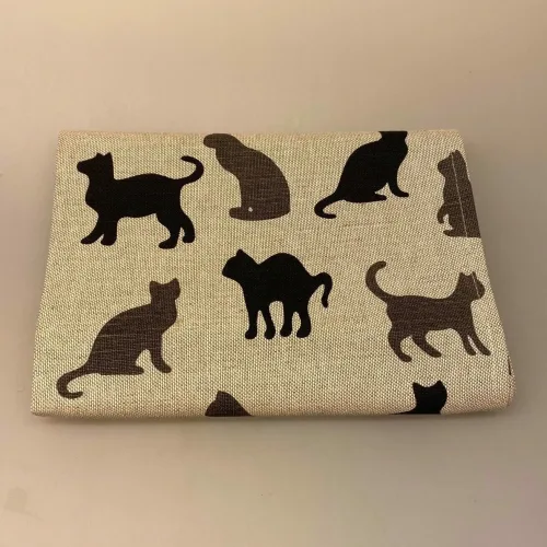 Viskestykke vævet - Hør/Bomuld - sandfarvet med Katte, katteviskestykke, katte, kat, cats, cat, katteting, ting med katte, gave, gaveide, katteejer, kattedame, catlover, biti, ribe,