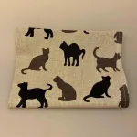 Viskestykke vævet - Hør/Bomuld - sandfarvet med Katte, katteviskestykke, katte, kat, cats, cat, katteting, ting med katte, gave, gaveide, katteejer, kattedame, catlover, biti, ribe,