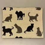 Viskestykke vævet - Hør/Bomuld - sandfarvet med Katte, katteviskestykke, katte, kat, cats, cat, katteting, ting med katte, gave, gaveide, katteejer, kattedame, catlover, biti, ribe,