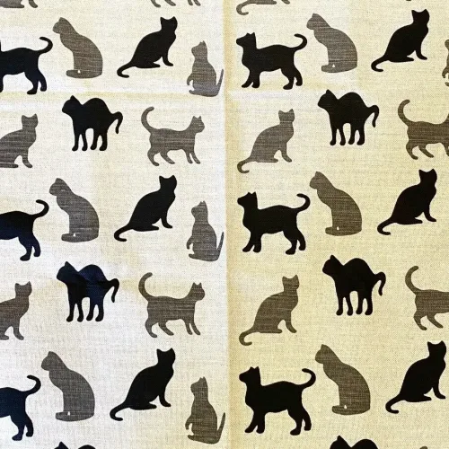 Viskestykke vævet - Hør/Bomuld - sandfarvet med Katte, katteviskestykke, katte, kat, cats, cat, katteting, ting med katte, gave, gaveide, katteejer, kattedame, catlover, biti, ribe,