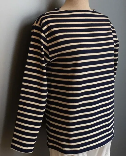 Saint James T-shirt – Model "Guildo" fast bomuld - 7/8 ærmer Unisex Marine/Ecru