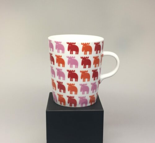 Krus - porcelæn med elge Rød/orange/pink